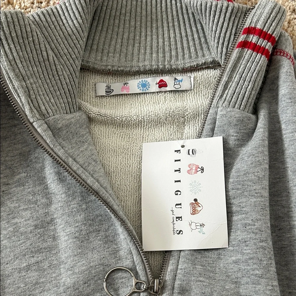 Fitigues NWT Gray Cotton Zip-Up Sweatshirt Jacket w/ Red Stripes **Size M** 🌺🌺 - Picture 6 of 6
